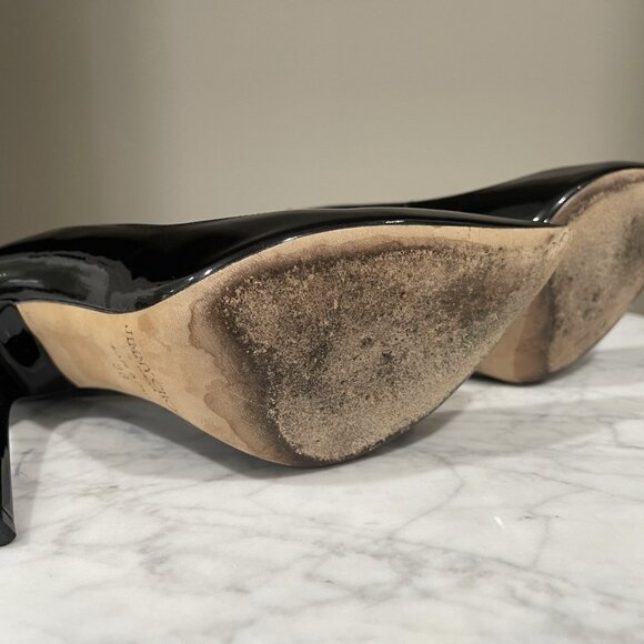 Jimmy Choo Anouk Stiletto Heel Pumps Patent Leather Black Pointed Toe - Picture 6 of 9